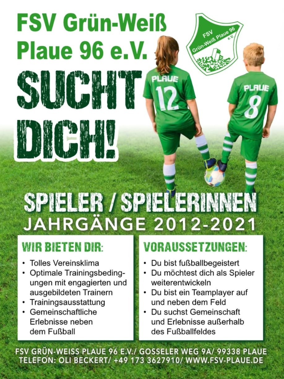 FSV Grün-Weiß Plaue 96 e. V. sucht Dich